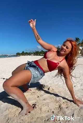 5. Hottie Mirela Janis in Red Bikini Top at the Beach