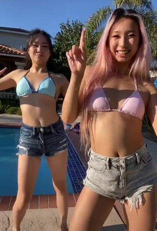 3. Cute Michelle Chin in Bikini Top at the Pool