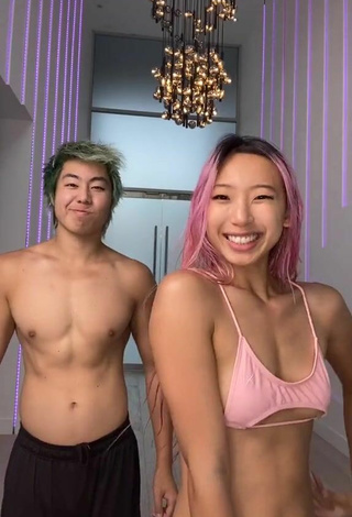 Sexy Michelle Chin in Pink Bikini Top (Underboob)