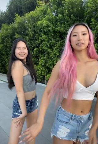 Sexy Michelle Chin in Crop Top in a Street