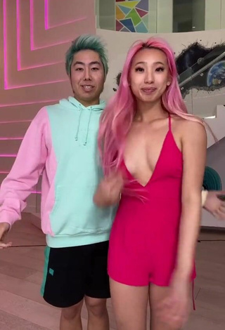 Sultry Michelle Chin in Pink Overall