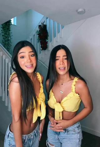 Sultry Melanie & Meila Shows Cleavage in Crop Top