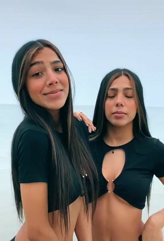 Cute Melanie & Meila in Black Crop Top at the Beach