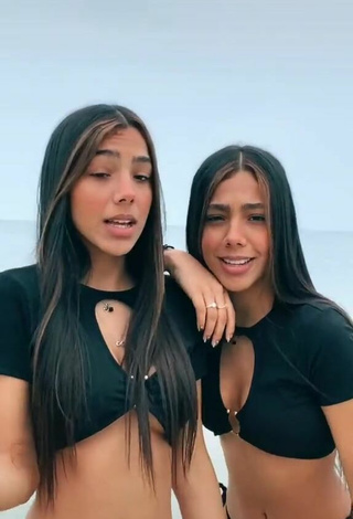 2. Cute Melanie & Meila in Black Crop Top at the Beach