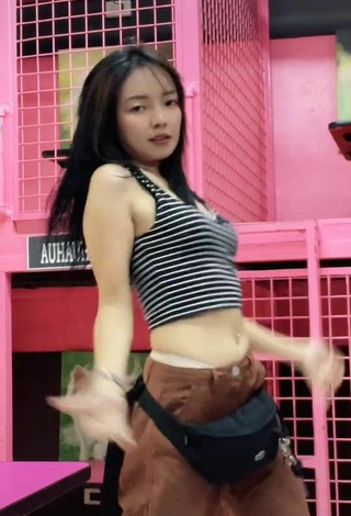 4. Luscious Rosemarie Tan in Striped Crop Top