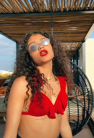 Sultry Sofia Mata in Red Bikini Top