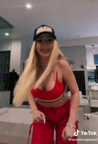 2. Sultry Tana Mongeau Shows Cleavage in Red Crop Top