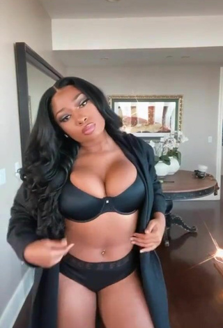 Sultry Megan Thee Stallion Shows Cleavage in Black Lingerie