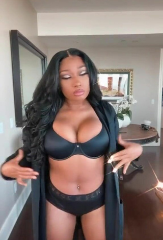 2. Sultry Megan Thee Stallion Shows Cleavage in Black Lingerie