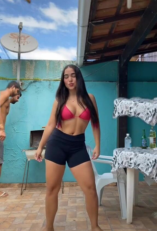 Hot Aline Borges in Pink Bikini Top and Bouncing Breasts