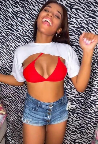 Sexy Ashley Montero Shows Cleavage in Red Bikini Top