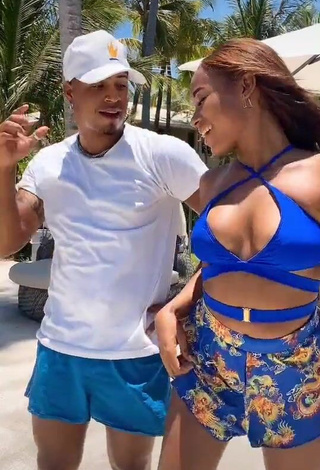 Sweetie Ashley Montero Shows Cleavage in Blue Bikini Top