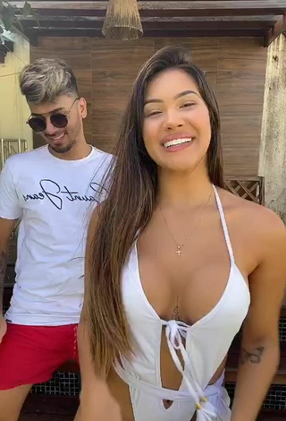 3. Sexy Ayarla Souza Shows Cleavage in White Swimsuit