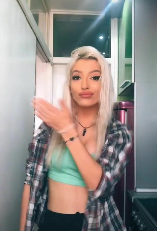 3. Sexy Barbara Milenkovic Shows Cleavage in Green Crop Top