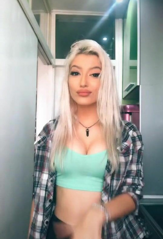 4. Sexy Barbara Milenkovic Shows Cleavage in Green Crop Top